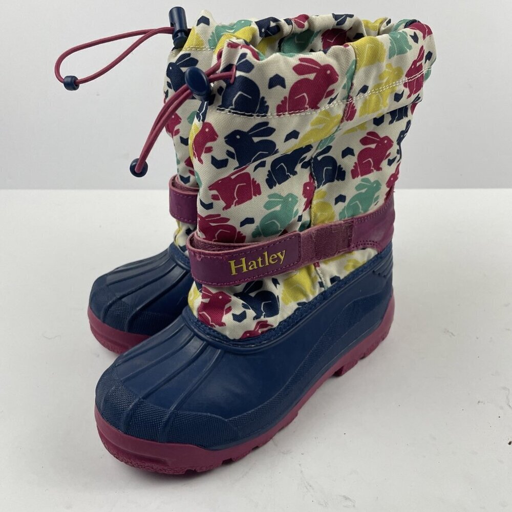 Hatley Snow Boots Youth Big Girl 3 Winter Waterproof Multicolor Rabbit Print